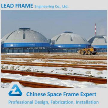 Lightweight steel space frame dome coal storage with roof cover